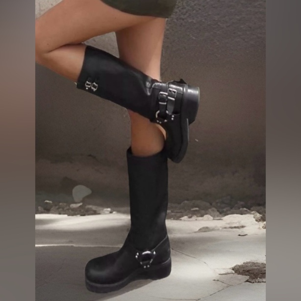 New Steve Madden Astro Black Moto Boots with Buckles Size 8.5